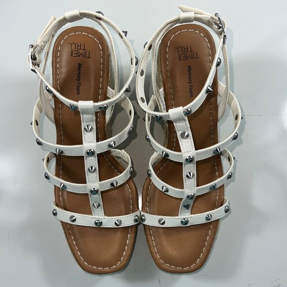 Time And Tru White Studded Espadrille Wedge Sandals Memory Foam Womens Size 10 - Picture 7 of 14